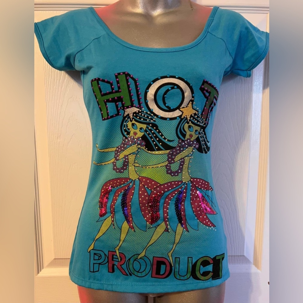 Small print blue top #242